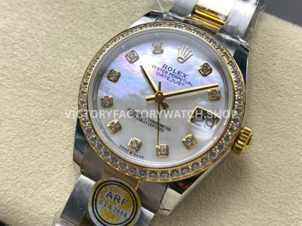 ARF Factory Counterweight Rolex Datejust 278383RBR-0027 31mm Yellow Gold Diamond Bezel Mother of Pearl Dial
