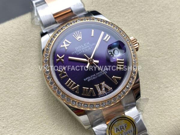 ARF Factory Counterweight Rolex Datejust 278381RBR-0019 31mm Rose Gold Diamond Bezel Roman VI Purple Dial