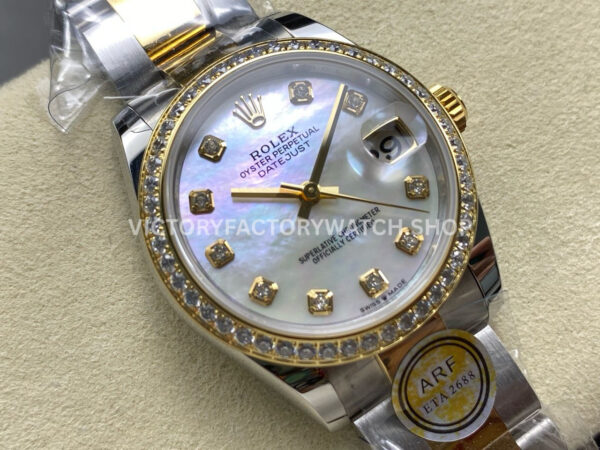 ARF Factory Counterweight Rolex Datejust 278383RBR-0027 31mm Yellow Gold Diamond Bezel Mother of Pearl Dial