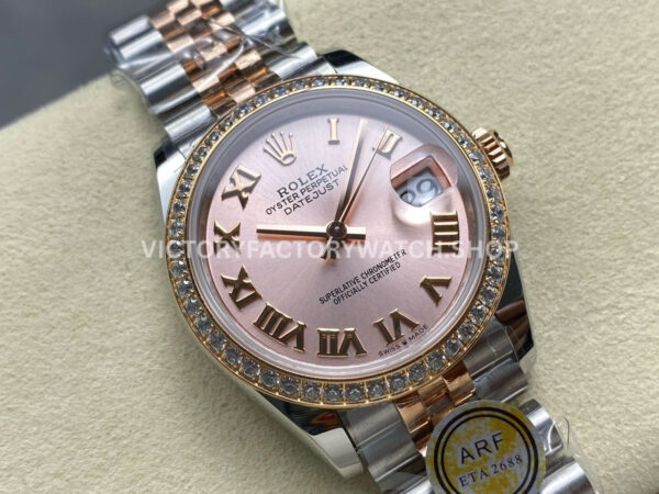 ARF Factory Counterweight Rolex Datejust 278381RBR-0002 31mm Rose Gold Diamond Bezel Roman Numerals Rose Dial