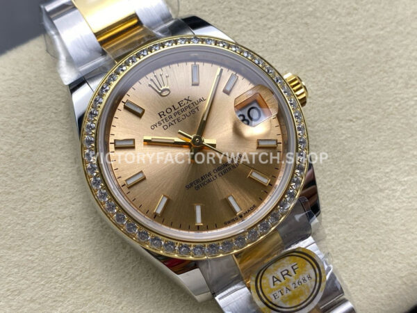 ARF Factory Counterweight Rolex Datejust 278383RBR-0013 31mm Yellow Gold Diamond Bezel Champagne Dial