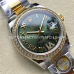 ARF Factory Counterweight Rolex Datejust 278383RBR-0015 31mm Yellow Gold Diamond Bezel Roman VI Green Dial