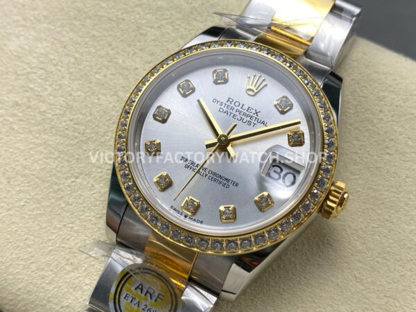 ARF Factory Counterweight Rolex Datejust 278383RBR-0019 31mm Yellow Gold Diamond Bezel Silver Dial