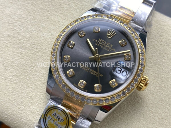 ARF Factory Counterweight Rolex Datejust 278383RBR-0021 31mm Yellow Gold Diamond Bezel Grey Dial