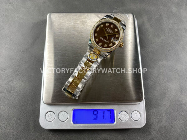 ARF Factory Counterweight Rolex Datejust 278383RBR-0023 31mm Yellow Gold Diamond Bezel Black Mother of Pearl Dial