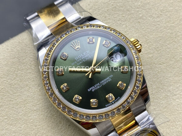 ARF Factory Counterweight Rolex Datejust 278383RBR-0029 31mm Yellow Gold Diamond Bezel Green Dial