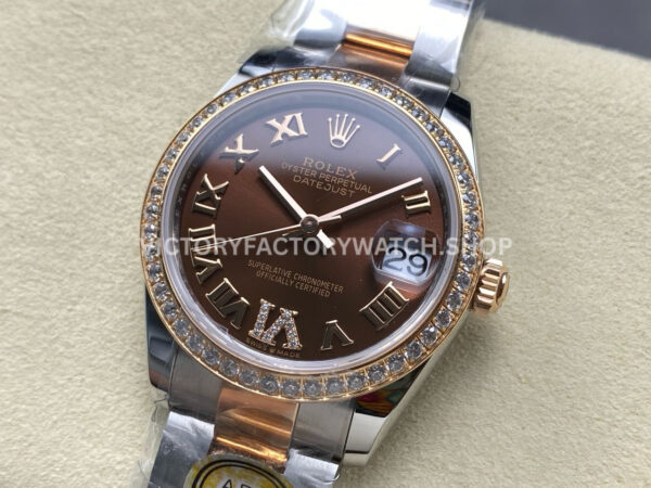 ARF Factory Counterweight Rolex Datejust 278381RBR-0005 31mm Rose Gold Diamond Bezel Roman VI Brown Dial