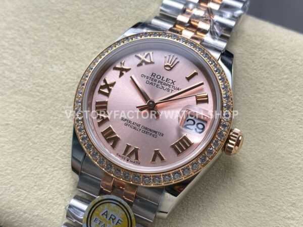 ARF Factory Counterweight Rolex Datejust 278381RBR-0002 31mm Rose Gold Diamond Bezel Roman Numerals Rose Dial