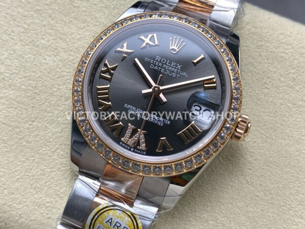 ARF Factory Counterweight Rolex Datejust 278381RBR-0029 31mm Rose Gold Diamond Bezel Roman VI Grey  Dial