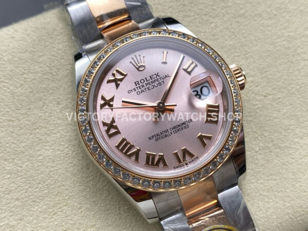 ARF Factory Counterweight Rolex Datejust 278381RBR-0001 31mm Rose Gold Diamond Bezel Roman Numerals Rose Dial