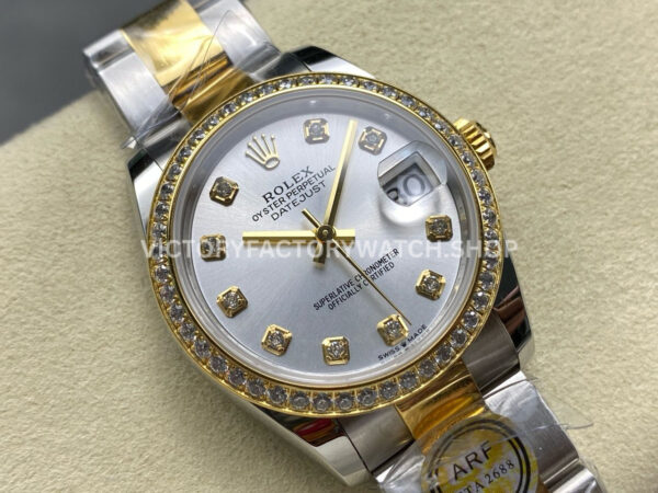 ARF Factory Counterweight Rolex Datejust 278383RBR-0019 31mm Yellow Gold Diamond Bezel Silver Dial