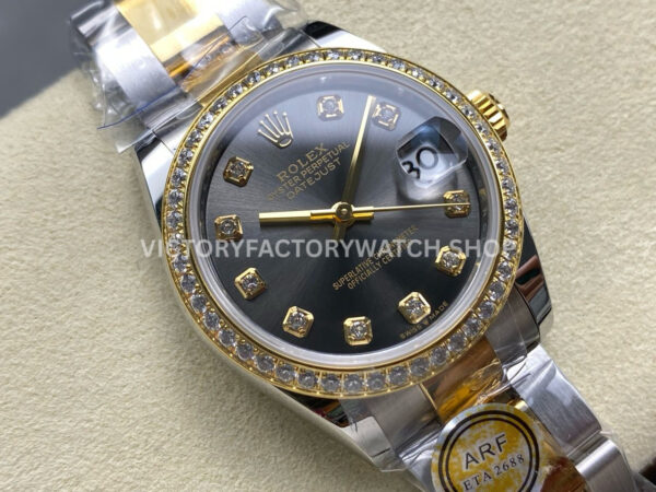 ARF Factory Counterweight Rolex Datejust 278383RBR-0021 31mm Yellow Gold Diamond Bezel Grey Dial