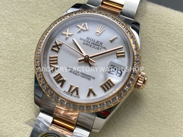 ARF Factory Counterweight Rolex Datejust 278381RBR-0003 31mm Rose Gold Diamond Bezel Roman Numerals White Dial
