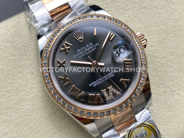 ARF Factory Counterweight Rolex Datejust 278381RBR-0029 31mm Rose Gold Diamond Bezel Roman VI Grey  Dial