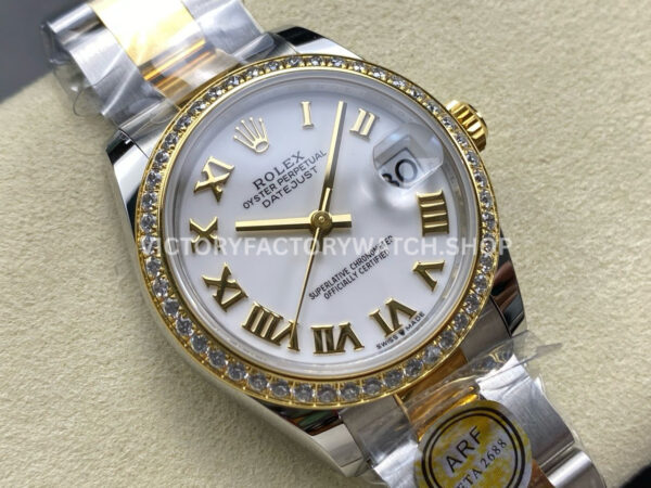 ARF Factory Counterweight Rolex Datejust 278383RBR-0001 31mm Yellow Gold Diamond Bezel Roman VI White Dial