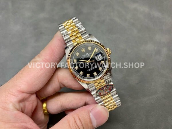 Clean Factory Rolex Datejust 126233-0021 36mm Half Yellow Gold Diamond Black Dial