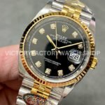 Clean Factory Rolex Datejust 126233-0021 36mm Half Yellow Gold Diamond Black Dial