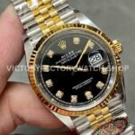 Clean Factory Rolex Datejust 126233-0021 36mm Half Yellow Gold Diamond Black Dial