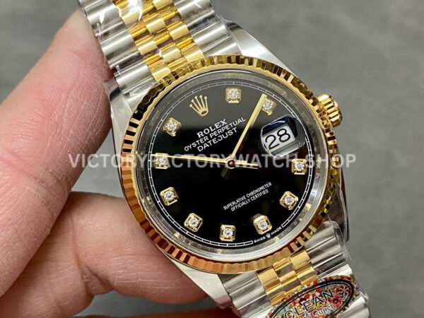 Clean Factory Rolex Datejust 126233-0021 36mm Half Yellow Gold Diamond Black Dial