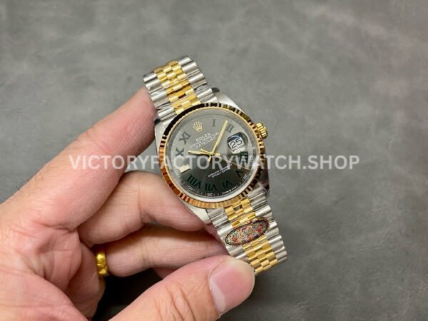Clean Factory Rolex Datejust 126233-0035 36mm Half Yellow Gold Roman Numerals Wimbledon Grey Dial J (3) Clean Factory Rolex Datejust 126233-0035 36mm Half Yellow Gold Roman Numerals Wimbledon Grey Dial Jubilee