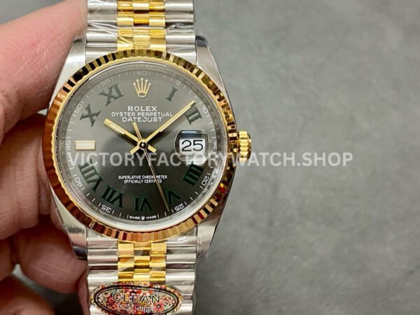 Clean Factory Rolex Datejust 126233-0035 36mm Half Yellow Gold Roman Numerals Wimbledon Grey Dial J (4) Clean Factory Rolex Datejust 126233-0035 36mm Half Yellow Gold Roman Numerals Wimbledon Grey Dial Super clone