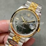 Clean Factory Rolex Datejust 126233-0035 36mm Half Yellow Gold Roman Numerals Wimbledon Grey Dial J (6) Clean Factory Rolex Datejust 126233-0035 36mm Half Yellow Gold Roman Numerals Wimbledon Grey Dial Jubilee