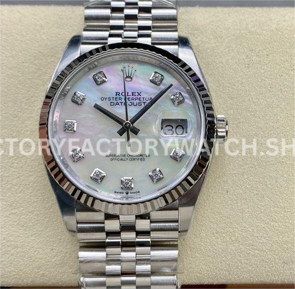 Clean Factory Rolex Datejust 126234-0019 36mm Full 904L Diamond Mop Mother Of Pearl Dial Super clone
