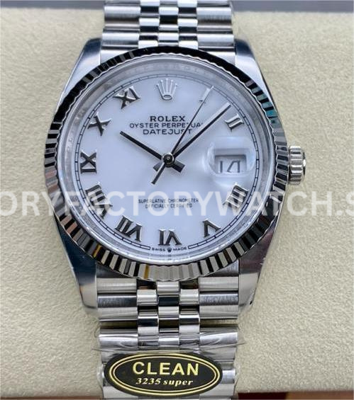 Clean Factory Rolex Datejust 126234-0025 36mm Full 904L Roman Numerals White Dial Jubilee (9) datejust 126234 white roman dial jubilee replica
