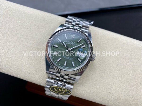 Clean Factory Rolex Datejust 126234-0047 36mm Full 904L Olive Green Palm Motif Dial Jubilee (6) Clean Factory Rolex Datejust 126234-0047 36mm Full 904L Olive Green Palm Motif Dial Jubilee