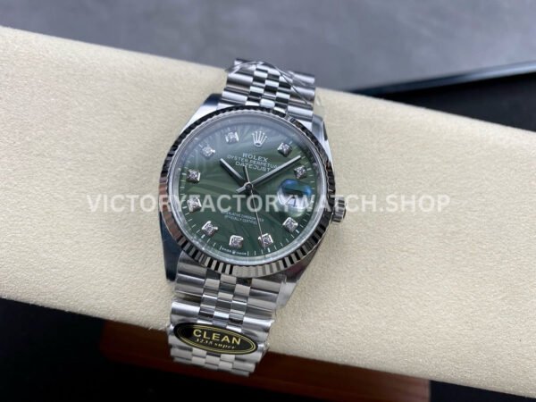 Clean Factory Rolex Datejust 126234-0055 36mm Full 904L Diamond Olive Green Palm Motif Dial Jubi (6) Clean Factory Rolex Datejust 126234-0055 36mm Full 904L Diamond Olive Green Palm Motif Dial Jubilee