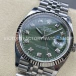 Clean Factory Rolex Datejust 126234-0055 36mm Full 904L Diamond Olive Green Palm Motif Dial Jubi (9) Clean Factory Rolex Datejust 126234-0055 36mm Full 904L Diamond Olive Green Palm Motif Dial Jubilee