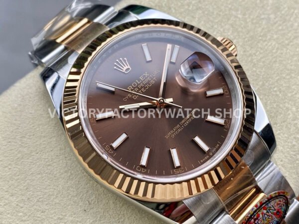Clean Factory Rolex Datejust 126331-0001 41mm Half Rose Gold Brown Dial