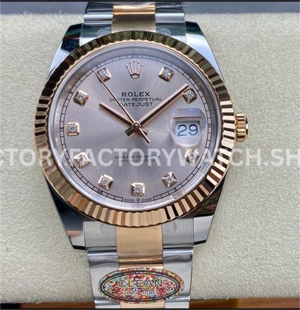 Clean Factory Rolex Datejust 126331-0007 41mm Half Rose Gold Diamond Pink Dial Super clone