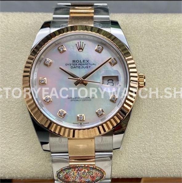 Clean Factory Rolex Datejust 126331 41mm Half Rose Gold Diamond Mother Of Pearl Dial (8) datejust 126331 diamond mop dial clean replica