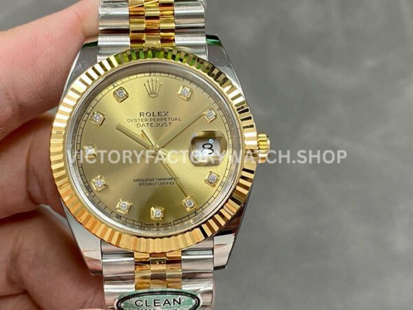 Clean Factory Rolex Datejust 126333-0012 41mm Half Yellow Gold Diamond Champagne Dial (8) datejust 126333 diamond champagne dial replica