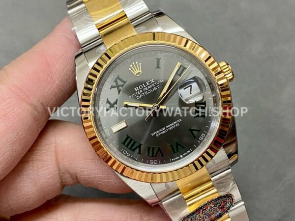 Clean Factory Rolex Datejust 126333-0019 41mm Half Yellow Gold Roman Numerals Wimbledon Grey Dial (6) Clean Factory Rolex Datejust 126333-0019 41mm Half Yellow Gold Roman Numerals Wimbledon Grey Dial