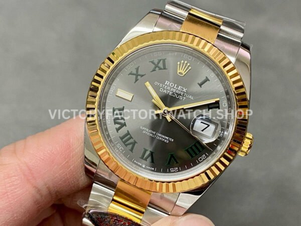 Clean Factory Rolex Datejust 126333-0019 41mm Half Yellow Gold Roman Numerals Wimbledon Grey Dial (8) Clean Factory Rolex Datejust 126333-0019 41mm Half Yellow Gold Roman Numerals Wimbledon Grey Dial