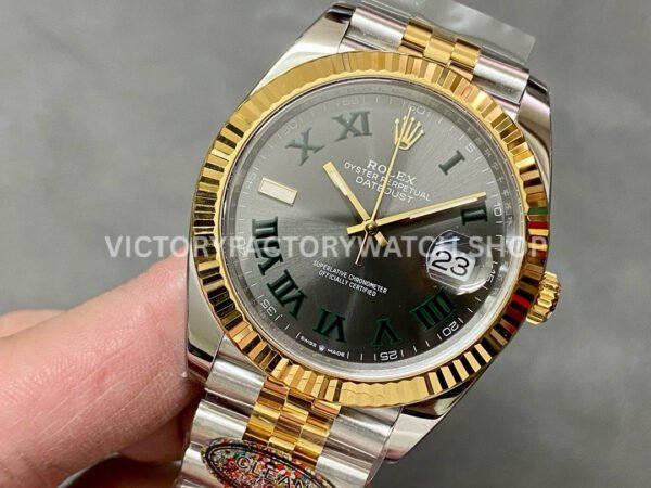 Clean Factory Rolex Datejust 126333-0020 41mm Half Yellow Gold Roman Numerals Wimbledon Grey Dial J (3) Clean Factory Rolex Datejust 126333-0020 41mm Half Yellow Gold Roman Numerals Wimbledon Grey Dial Jubilee