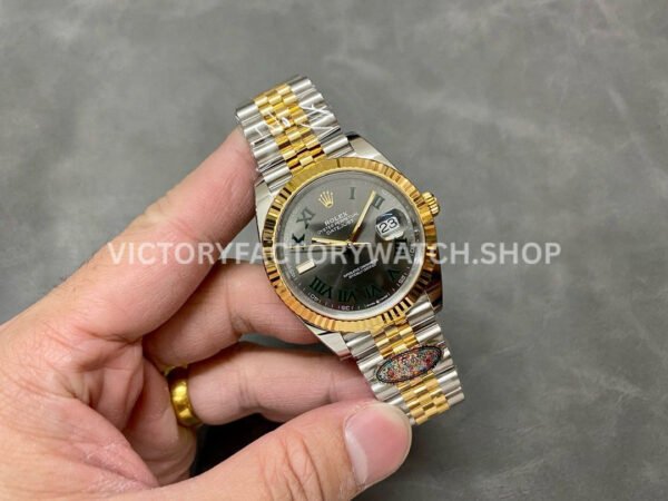 Clean Factory Rolex Datejust 126333-0020 41mm Half Yellow Gold Roman Numerals Wimbledon Grey Dial J (8) Clean Factory Rolex Datejust 126333-0020 41mm Half Yellow Gold Roman Numerals Wimbledon Grey Dial Jubilee