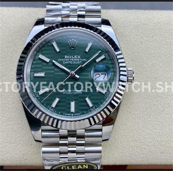 Clean Factory Rolex Datejust 126334-0030 41mm Full 904L Fluted Motif Olive Green Dial Jubilee Super clone