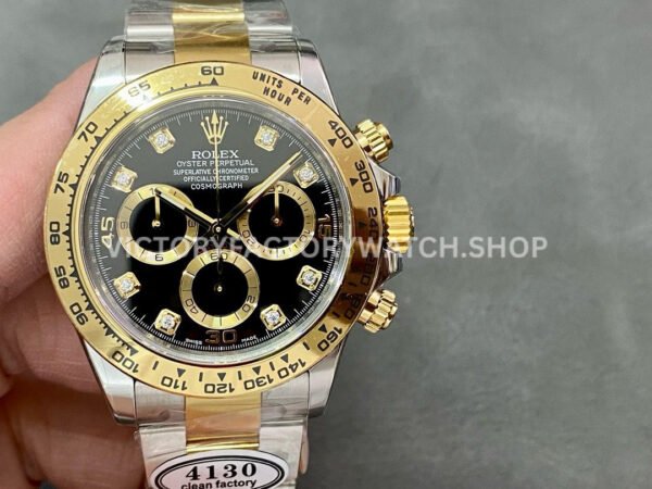 Clean Factory Rolex Daytona 116503-0008 40mm Half Yellow Gold Diamond Mop Black Dial (6) daytona 116503 mop diamond black dial replica