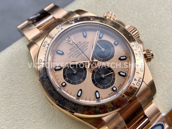 Clean Factory Rolex Daytona 116505-0009 40mm Full Rose Gold Black Eye Gold Dial