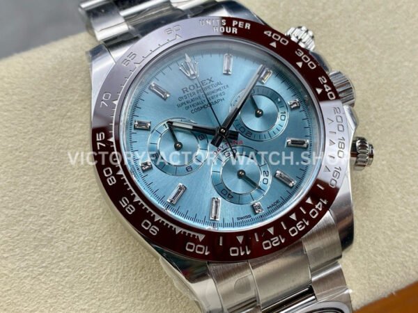 Clean Factory Rolex Daytona 116506-0002 40mm Full Platinum Ice Diamond Baguette Blue Dial
