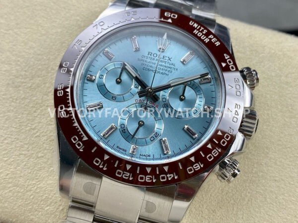 Clean Factory Rolex Daytona 116506-0002 40mm Full Platinum Ice Diamond Baguette Blue Dial