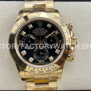 Clean Factory Rolex Daytona 116508-0008 40mm Full Yellow Gold Diamond Black Dial Super Clone