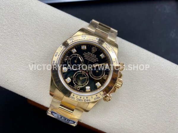 Clean Factory Rolex Daytona 116508-0008 40mm Full Yellow Gold Diamond Black Dial