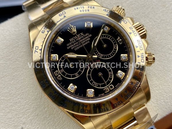 Clean Factory Rolex Daytona 116508-0008 40mm Full Yellow Gold Diamond Black Dial