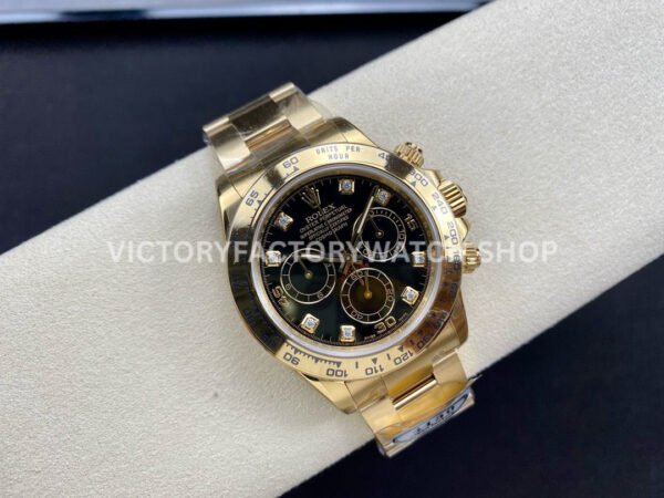 Clean Factory Rolex Daytona 116508-0008 40mm Full Yellow Gold Diamond Black Dial