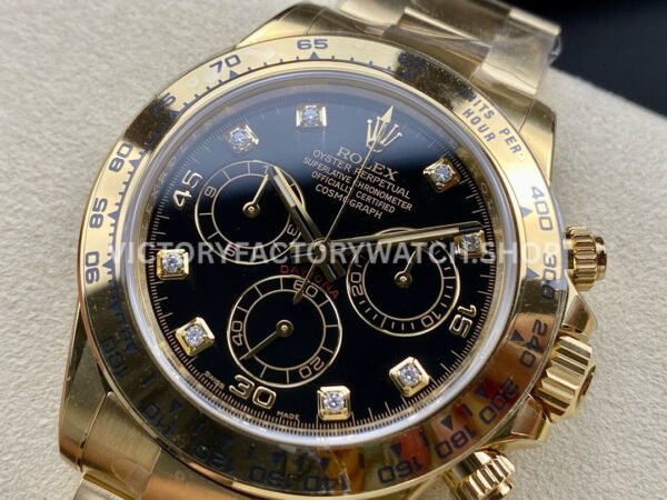 Clean Factory Rolex Daytona 116508-0008 40mm Full Yellow Gold Diamond Black Dial