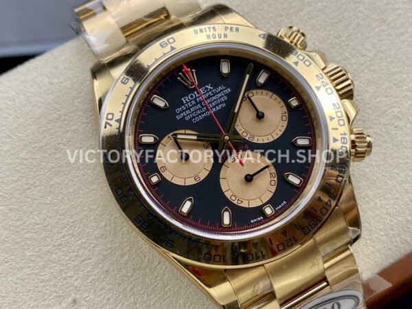 Clean Factory Rolex Daytona 116508-0009 40mm Full Yellow Gold Gold Eye Red Second Hand Black Dial